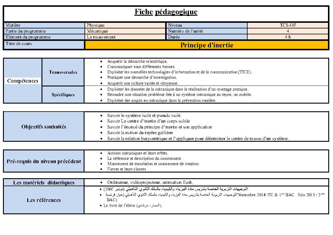 Fiche pédagogique 4 principe d'inertie TC